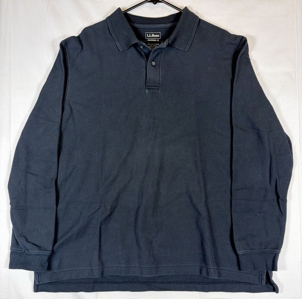 LL Bean Polo Shirt Long Sleeve 100% Cotton Black Men’s XL Regular Fall 2025